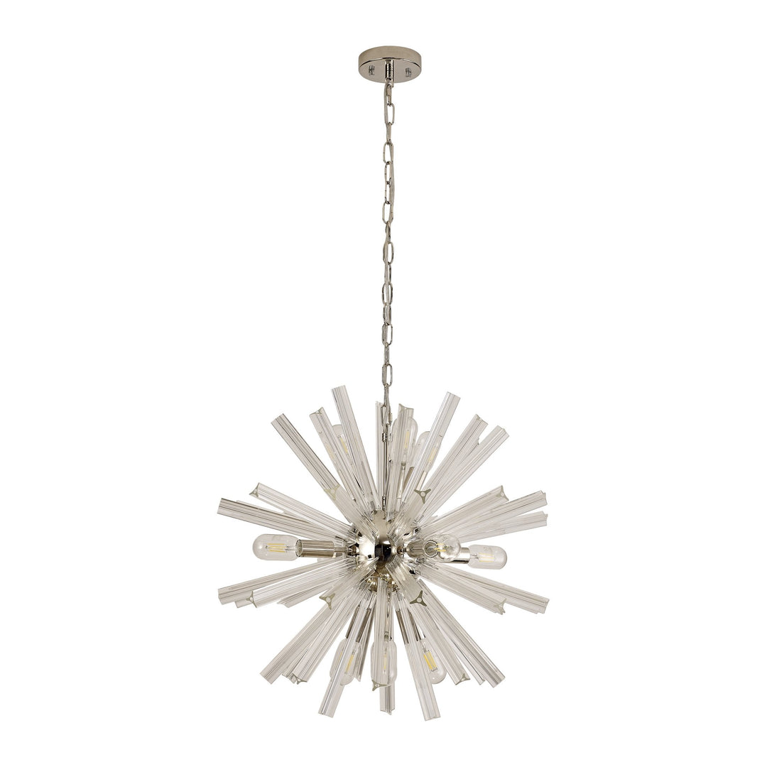 Nelson Lighting NL85099 Clover 10 Light Round Pendant Polished Nickel / Clear Glass