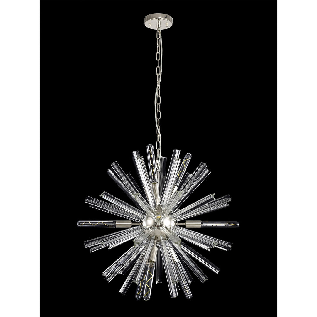 Nelson Lighting NL85099 Clover 10 Light Round Pendant Polished Nickel / Clear Glass