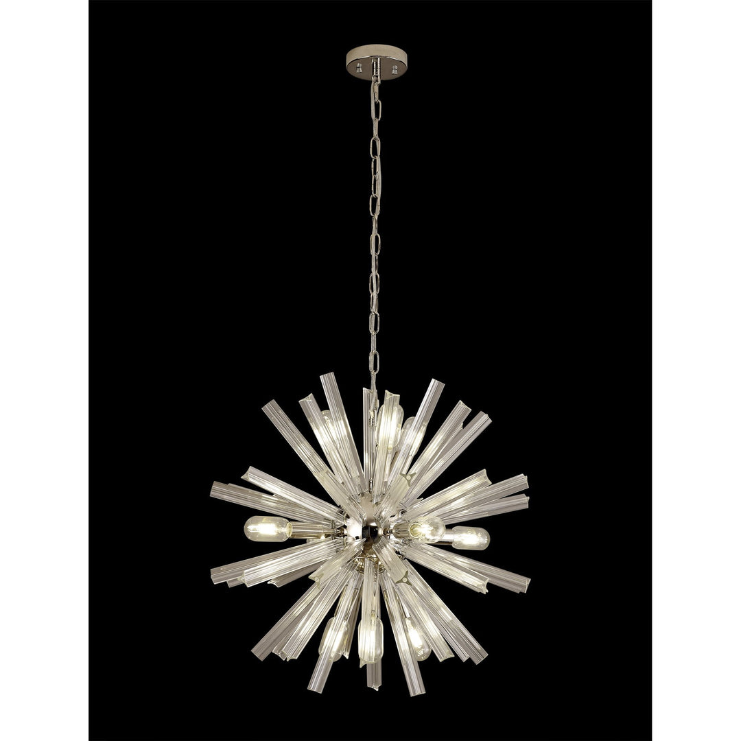 Nelson Lighting NL85099 Clover 10 Light Round Pendant Polished Nickel / Clear Glass