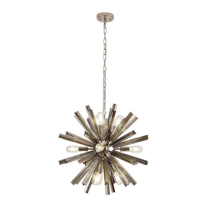 Nelson Lighting NL85109 Clover 10 Light Round Pendant Polished Nickel / Smoke Glass