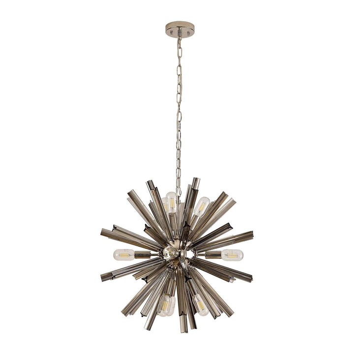 Nelson Lighting NL85109 Clover 10 Light Round Pendant Polished Nickel / Smoke Glass