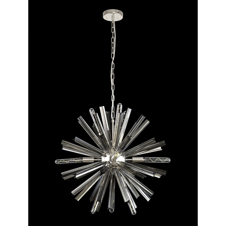 Nelson Lighting NL85109 Clover 10 Light Round Pendant Polished Nickel / Smoke Glass