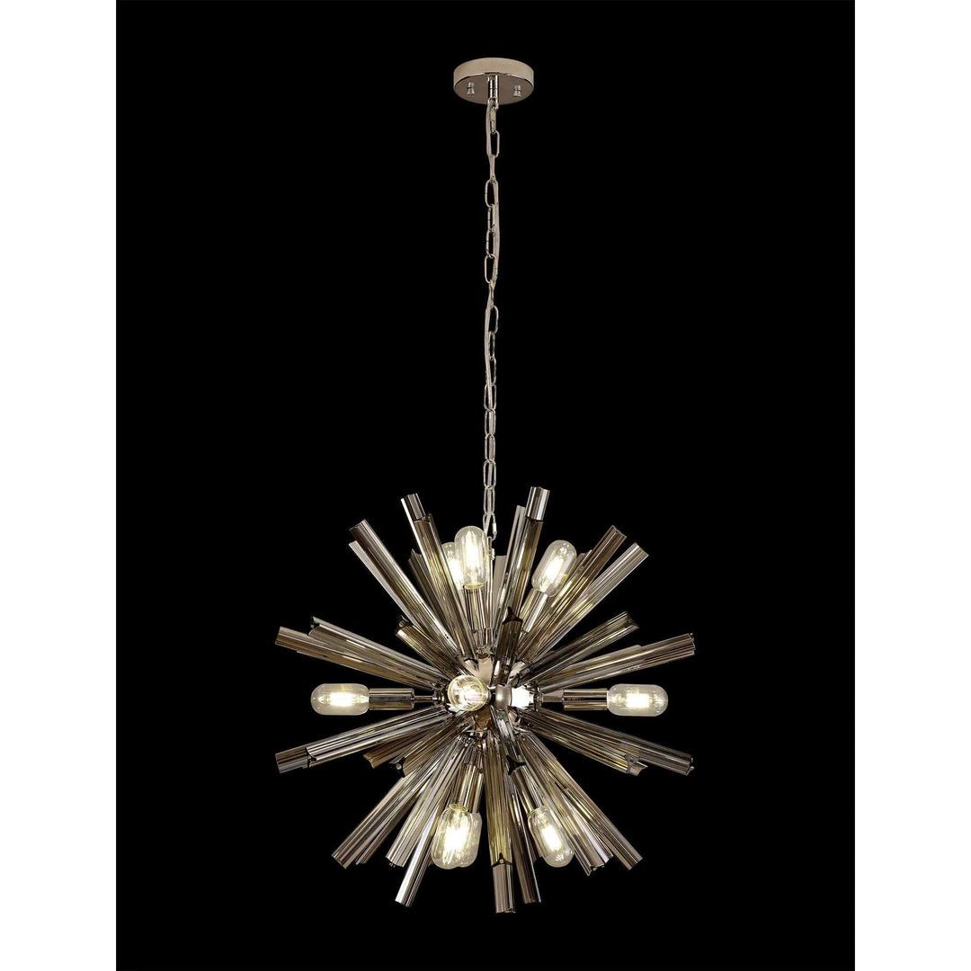 Nelson Lighting NL85109 Clover 10 Light Round Pendant Polished Nickel / Smoke Glass