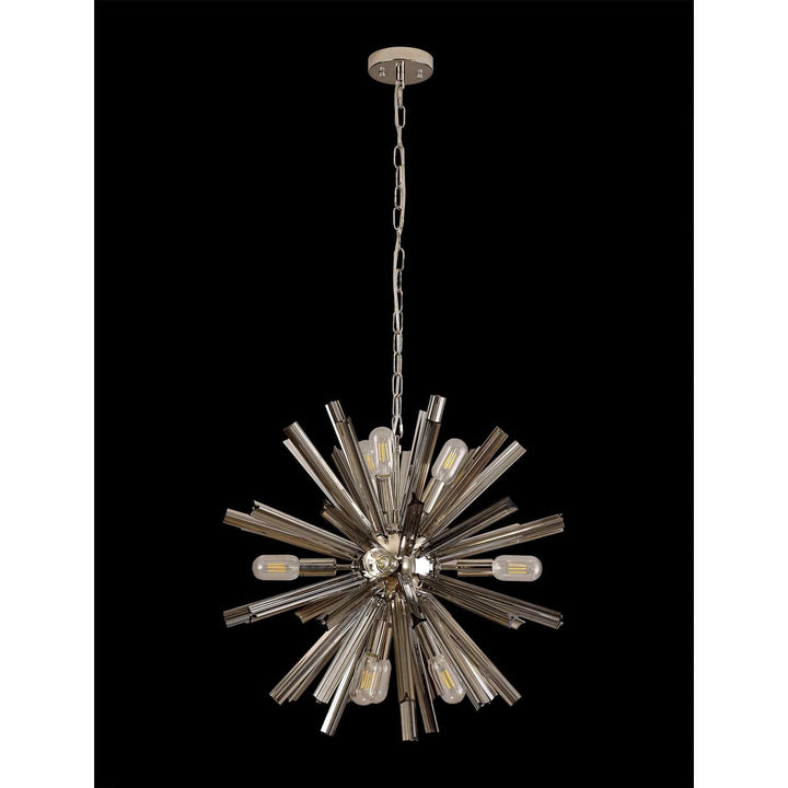 Nelson Lighting NL85109 Clover 10 Light Round Pendant Polished Nickel / Smoke Glass