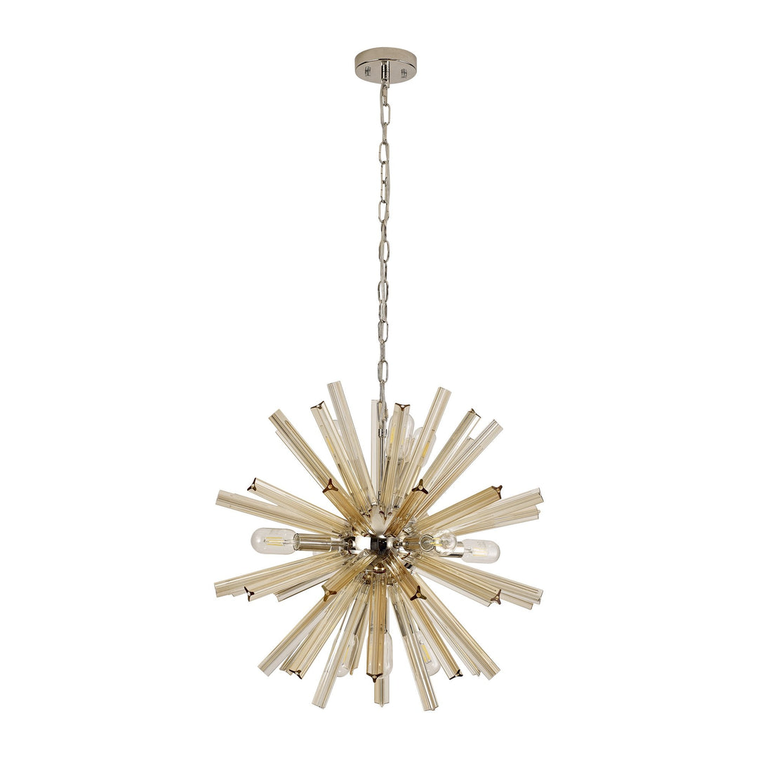 Nelson Lighting NL85119 Clover 10 Light Round Pendant Polished Nickel / Champagne Gold Glass