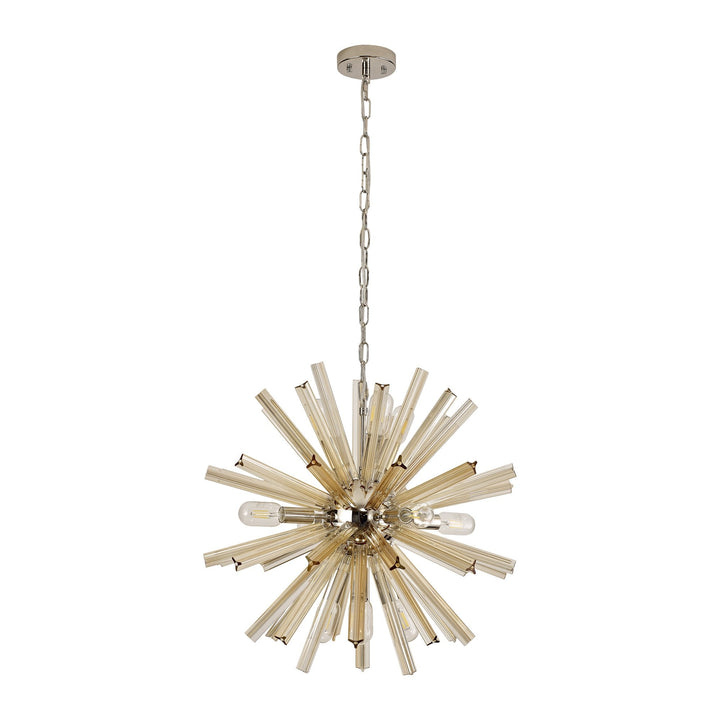 Nelson Lighting NL85119 Clover 10 Light Round Pendant Polished Nickel / Champagne Gold Glass