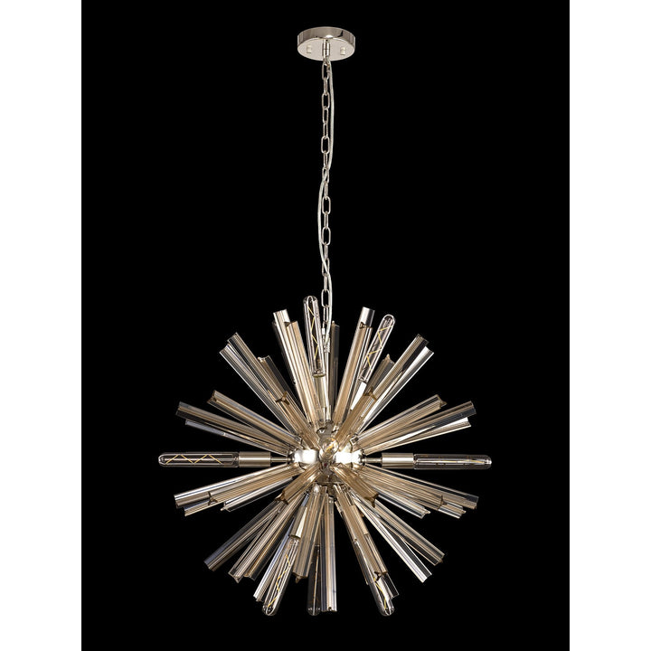 Nelson Lighting NL85119 Clover 10 Light Round Pendant Polished Nickel / Champagne Gold Glass