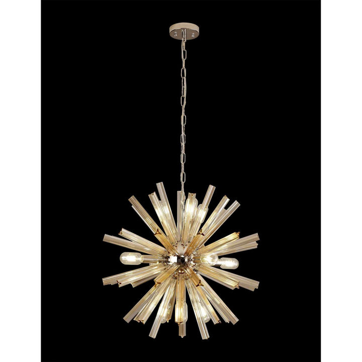 Nelson Lighting NL85119 Clover 10 Light Round Pendant Polished Nickel / Champagne Gold Glass