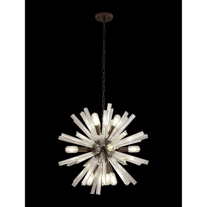 Nelson Lighting NL85129 Clover 10 Light Round Pendant Brown Oxide / Clear Glass