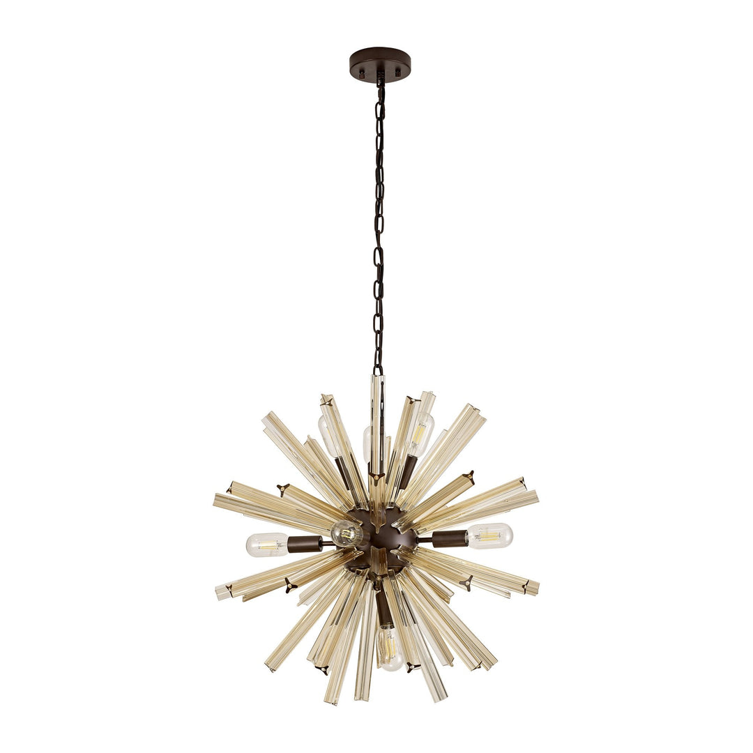 Nelson Lighting NL85149 Clover 10 Light Round Pendant Brown Oxide / Champagne Gold Glass