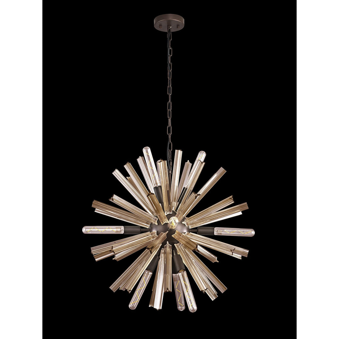 Nelson Lighting NL85149 Clover 10 Light Round Pendant Brown Oxide / Champagne Gold Glass