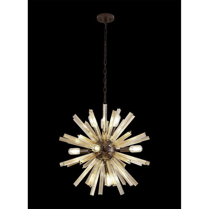 Nelson Lighting NL85149 Clover 10 Light Round Pendant Brown Oxide / Champagne Gold Glass