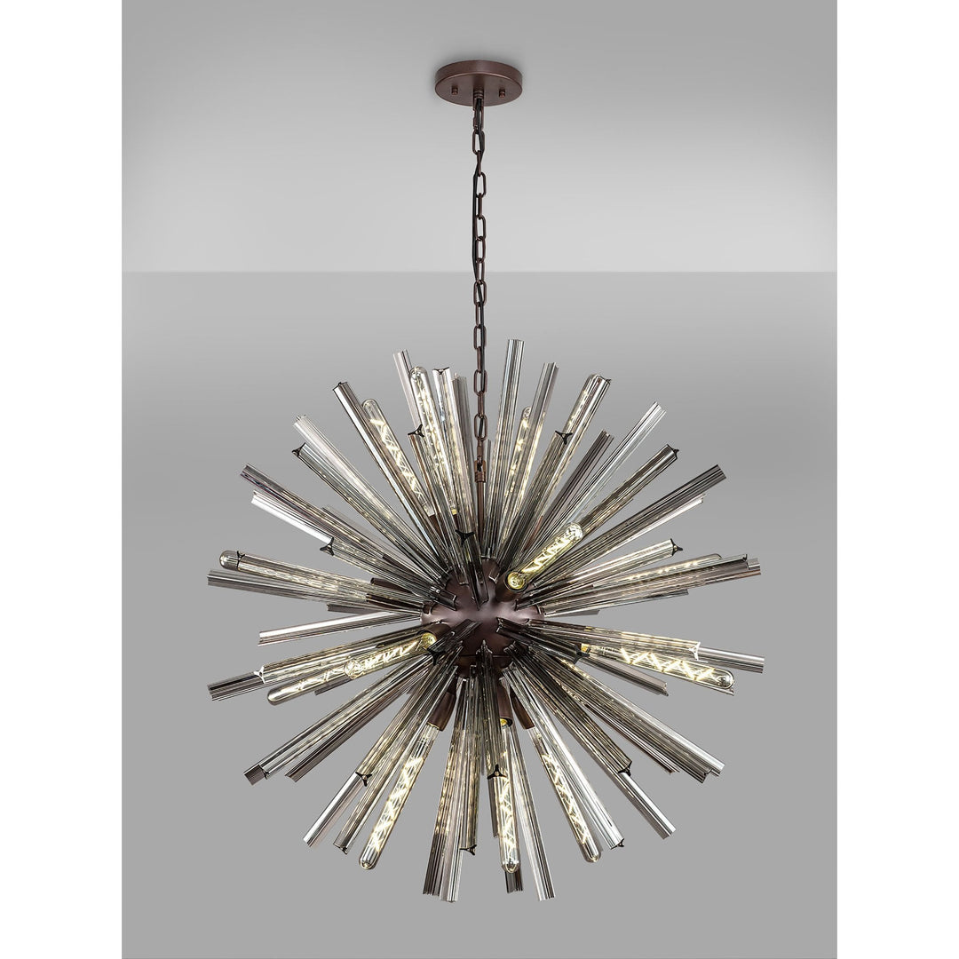 Nelson Lighting NL85199 Clover 16 Light Round Pendant Brown Oxide / Smoke Glass