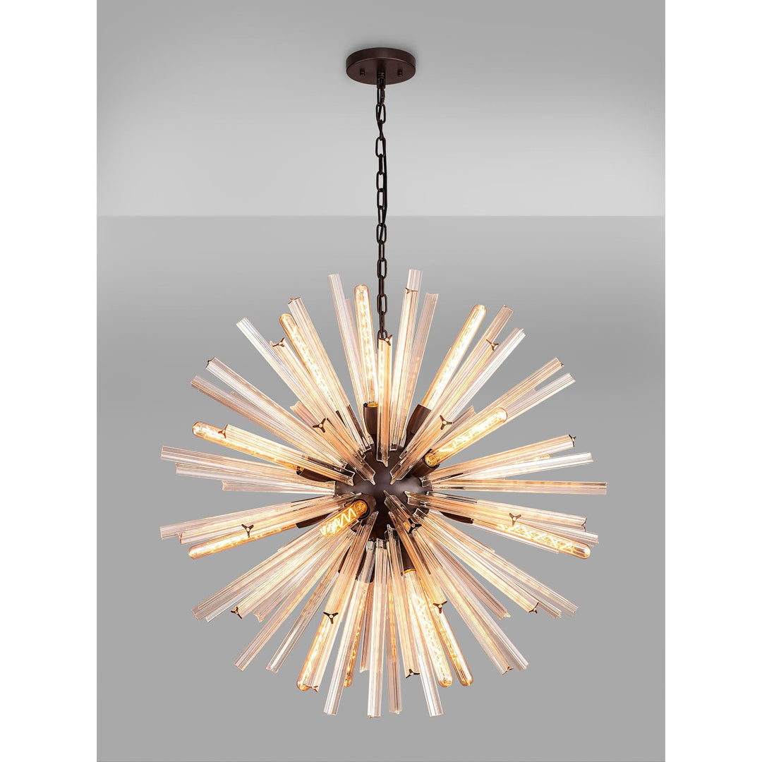 Nelson Lighting NL85209 Clover 16 Light Round Pendant Brown Oxide / Champagne Gold Glass