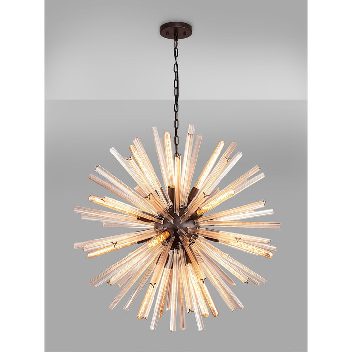 Nelson Lighting NL85209 Clover 16 Light Round Pendant Brown Oxide / Champagne Gold Glass