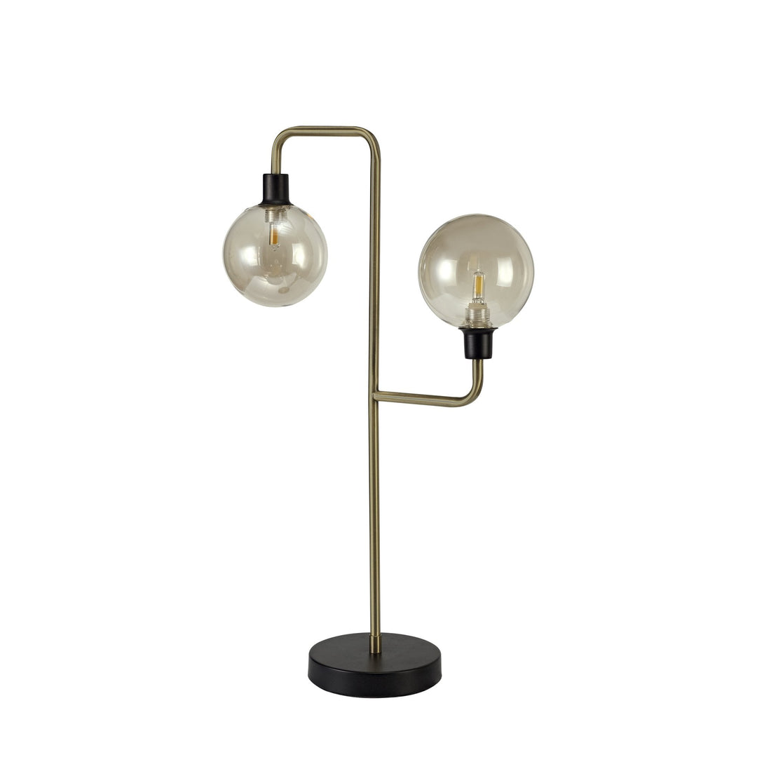 Nelson Lighting NL77349 Dylon Table Lamp 2 Light Matt Black/Antique Brass/Cognac Glass