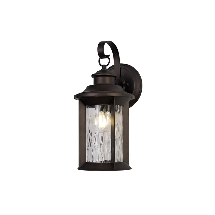 Nelson Lighting NL75569 Ellen Outdoor Small Wall Lamp 1 Light Antique Bronze/Clear Ripple Glass