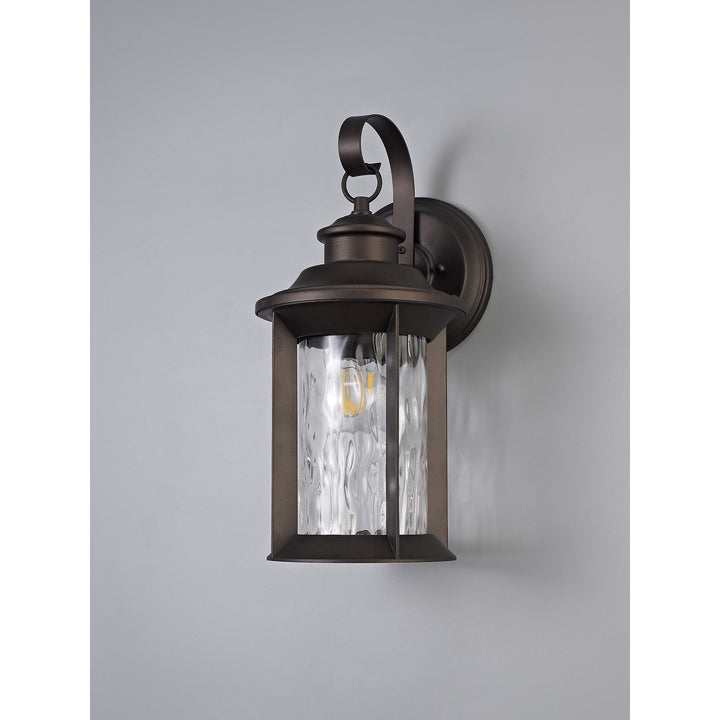 Nelson Lighting NL75569 Ellen Outdoor Small Wall Lamp 1 Light Antique Bronze/Clear Ripple Glass