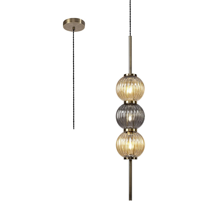 Nelson Lighting NL74459 Farro Pendant Antique Brass/Smoked & Amber Glass