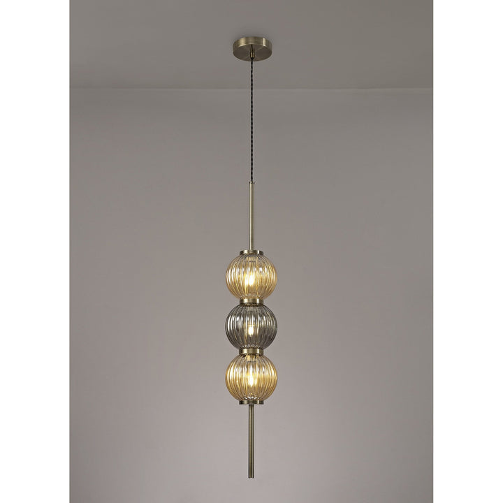 Nelson Lighting NL74459 Farro Pendant Antique Brass/Smoked & Amber Glass