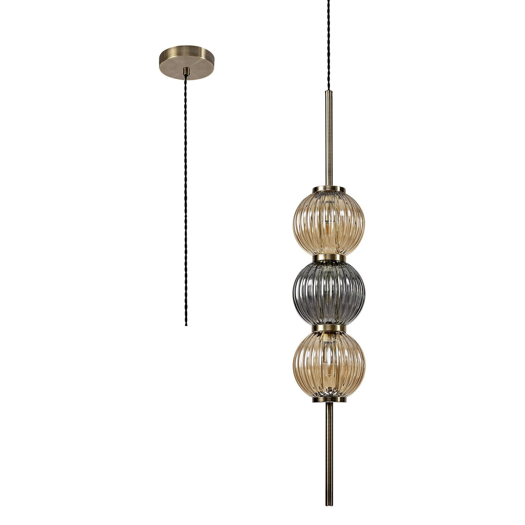 Nelson Lighting NL74459 Farro Pendant Antique Brass/Smoked & Amber Glass