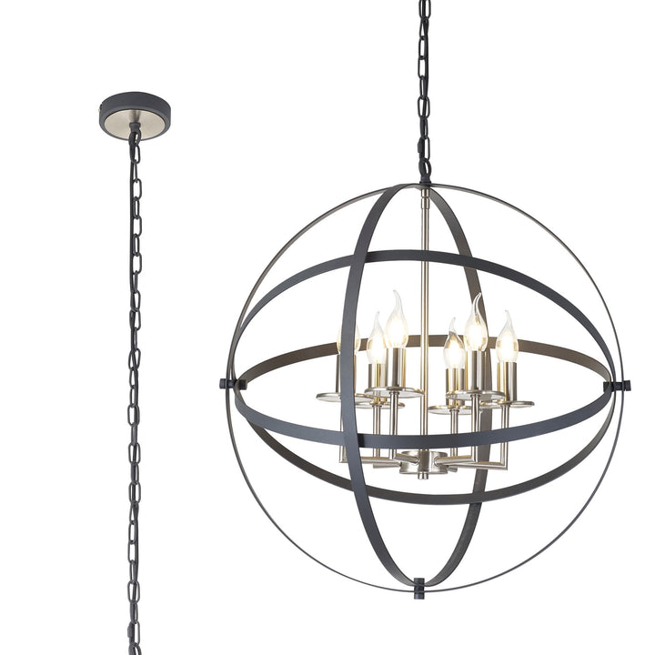 Nelson Lighting NL83259 Galaxy 6 Light Pendant Anthracite/Satin Nickel