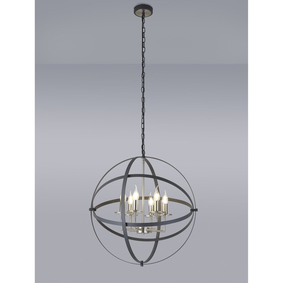 Nelson Lighting NL83259 Galaxy 6 Light Pendant Anthracite/Satin Nickel