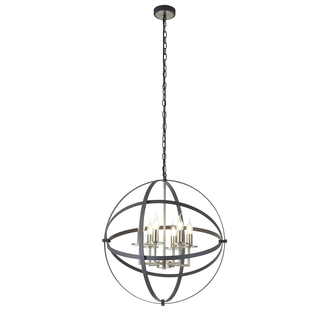 Nelson Lighting NL83259 Galaxy 6 Light Pendant Anthracite/Satin Nickel