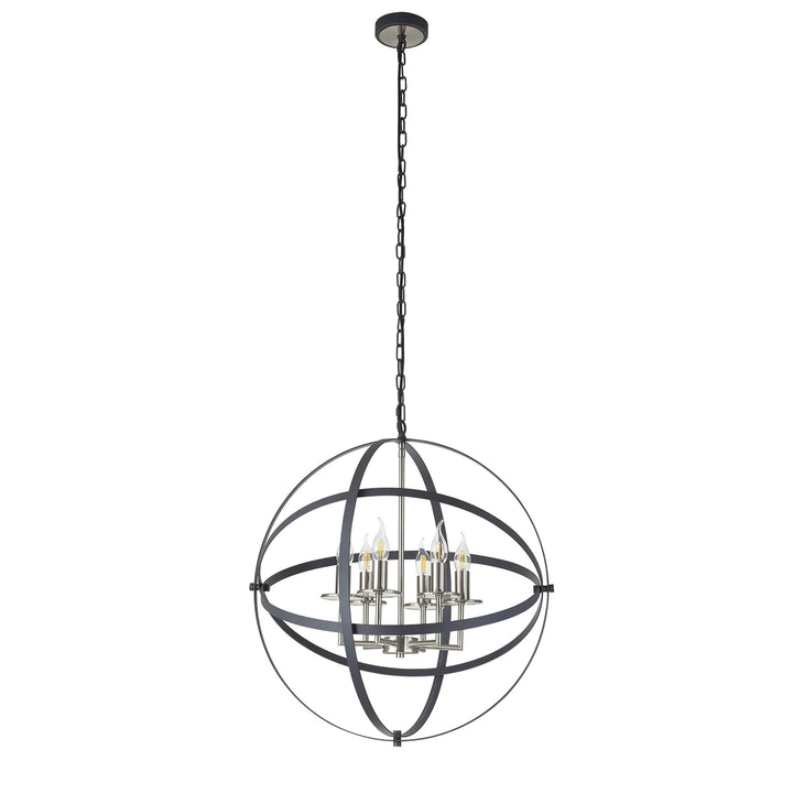 Nelson Lighting NL83259 Galaxy 6 Light Pendant Anthracite/Satin Nickel