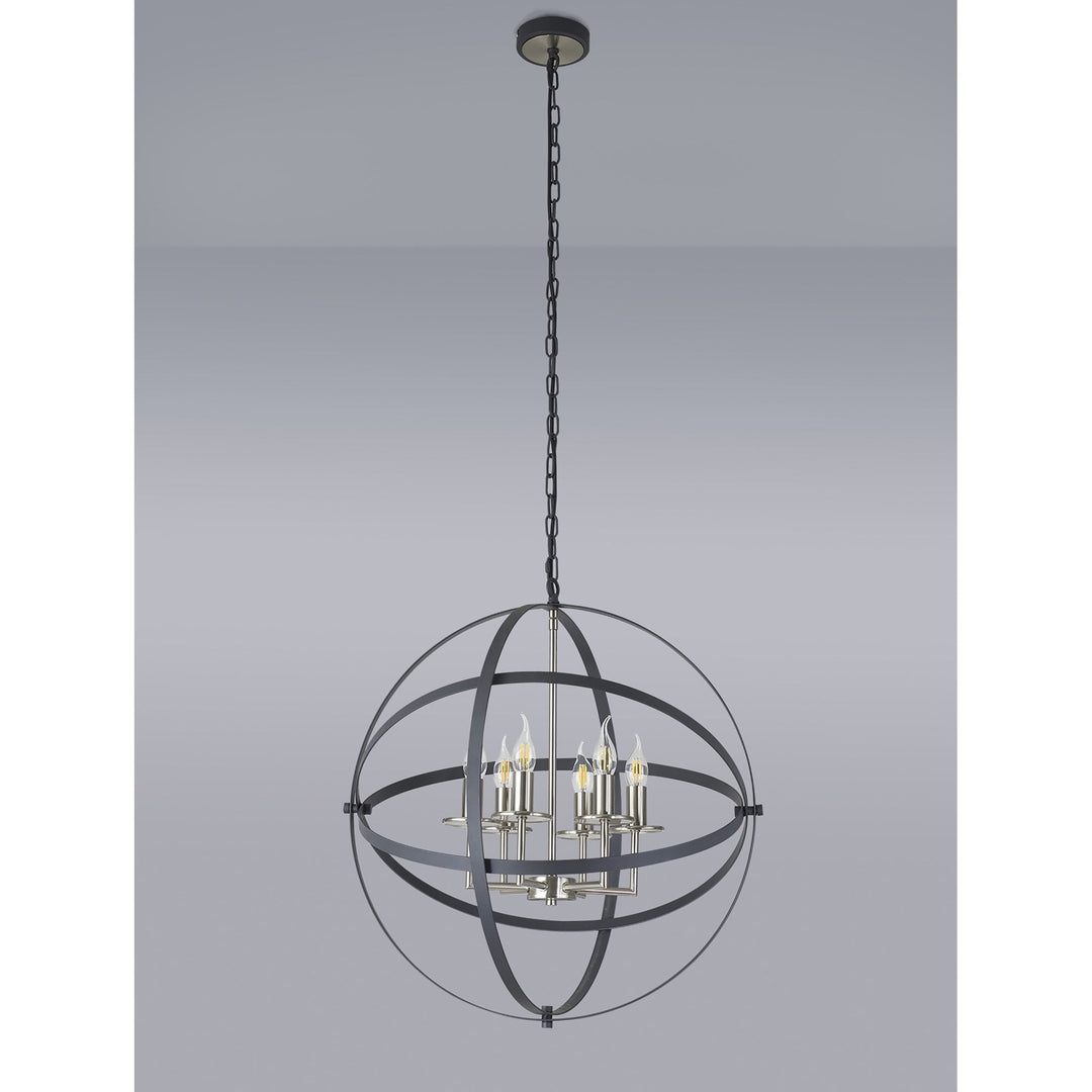 Nelson Lighting NL83259 Galaxy 6 Light Pendant Anthracite/Satin Nickel