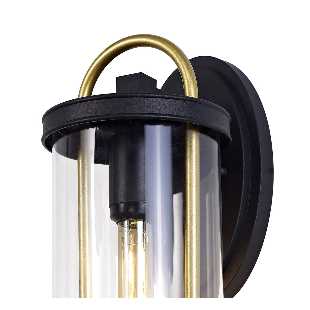 Nelson Lighting NL75839 Gast Outdoor Large Wall Lamp 1 Light Black & Gold/Clear Glass