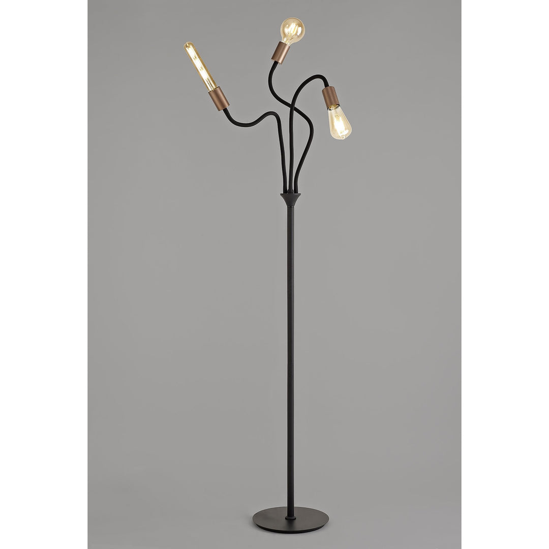 Nelson Lighting NL76499 Gino Flexible Floor Lamp 3 Light Satin Black/Brushed Copper