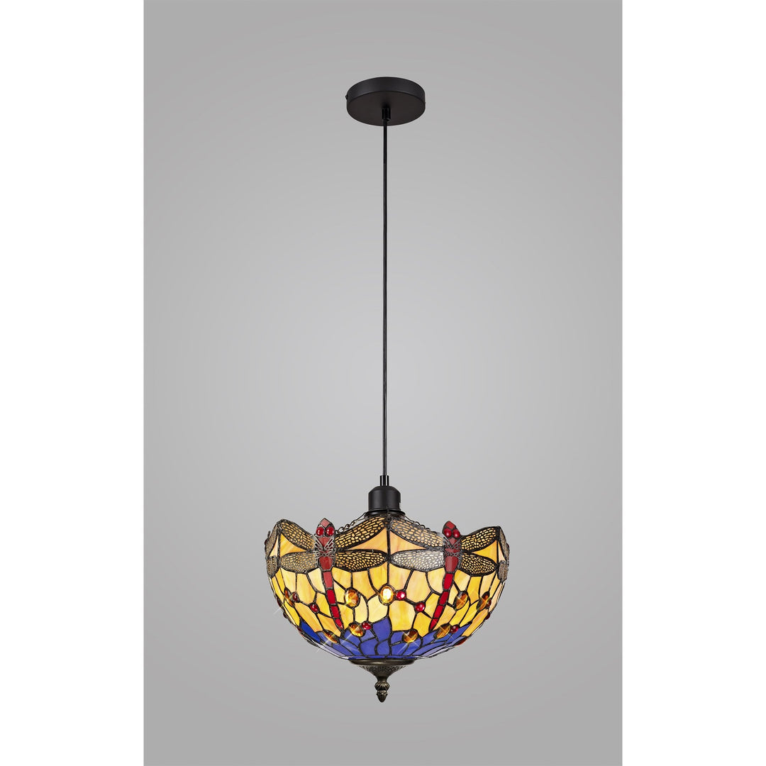 Nelson Lighting NLK00639 Heidi 1 Light Up Lighter Pendant With 30cm Tiffany Shade Blue/Orange/Crystal/Black