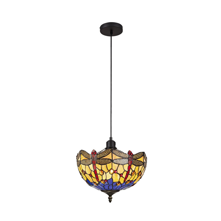 Nelson Lighting NLK00639 Heidi 1 Light Up Lighter Pendant With 30cm Tiffany Shade Blue/Orange/Crystal/Black