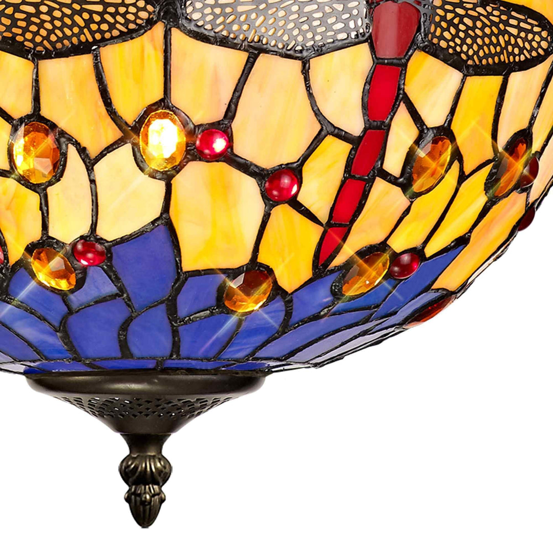 Nelson Lighting NLK00639 Heidi 1 Light Up Lighter Pendant With 30cm Tiffany Shade Blue/Orange/Crystal/Black