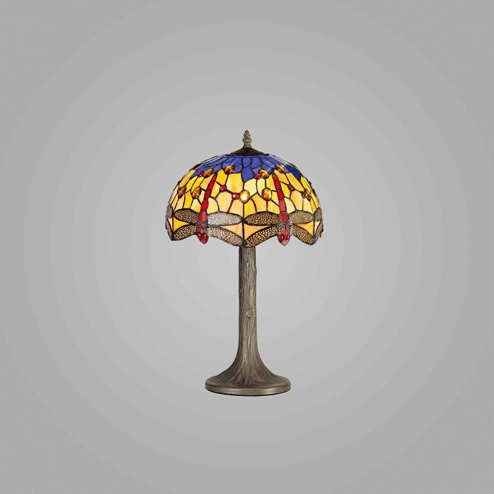 Nelson Lighting NLK00649 Heidi 1 Light Tree Like Table Lamp With 30cm Tiffany Shade Blue/Orange/Antique Brass