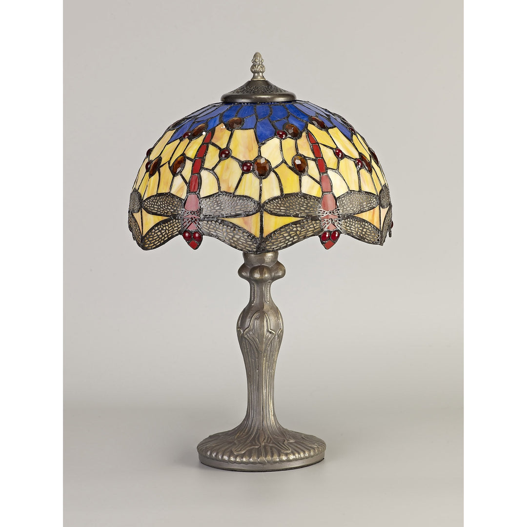 Nelson Lighting NLK00659 Heidi 1 Light Curved Table Lamp With 30cm Tiffany Shade Blue/Orange/Antique Brass