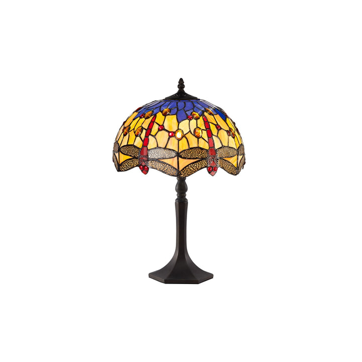 Nelson Lighting NLK00669 Heidi 1 Light Octagonal Table Lamp With 30cm Tiffany Shade Blue/Orange/Antique Brass