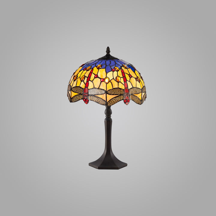 Nelson Lighting NLK00669 Heidi 1 Light Octagonal Table Lamp With 30cm Tiffany Shade Blue/Orange/Antique Brass