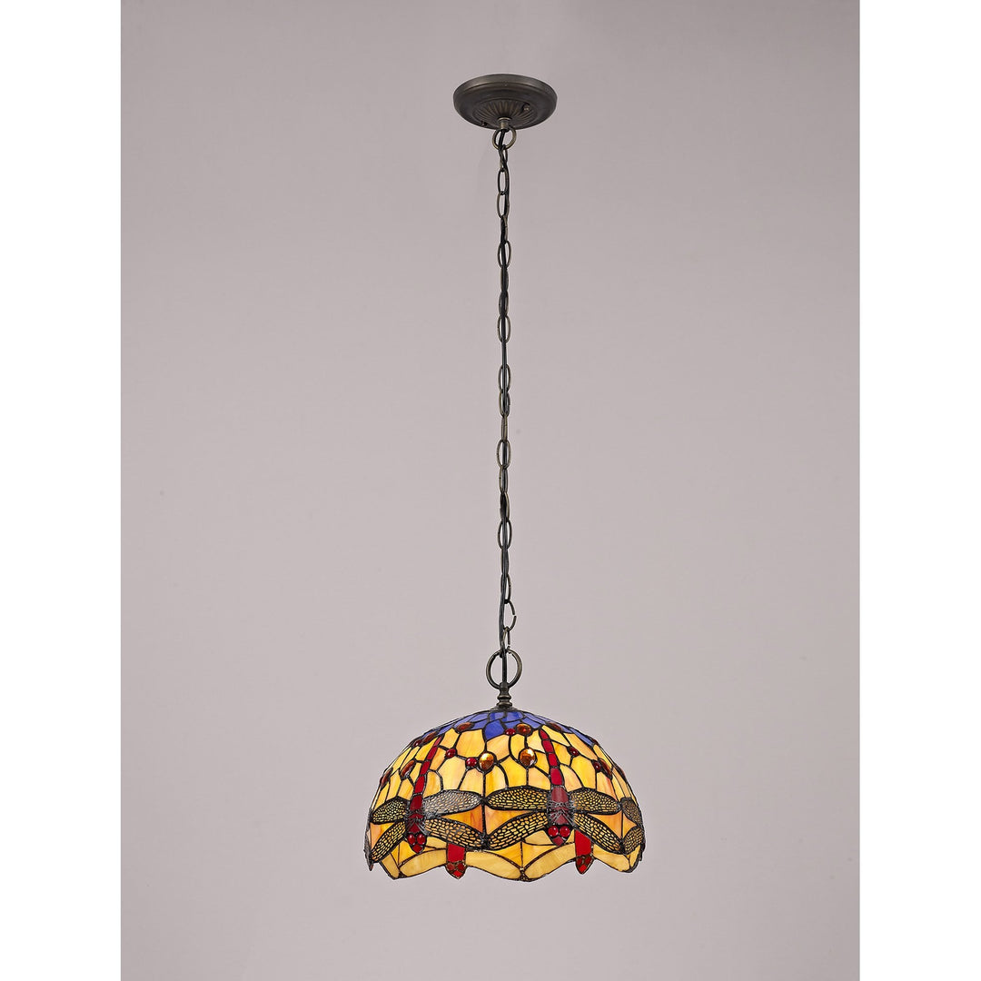 Nelson Lighting NLK00679 Heidi 1 Light Down Lighter Pendant With 30cm Tiffany Shade Blue/Orange/Antique Brass