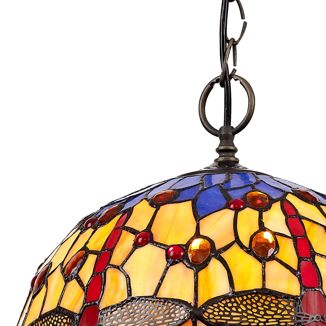 Nelson Lighting NLK00679 Heidi 1 Light Down Lighter Pendant With 30cm Tiffany Shade Blue/Orange/Antique Brass