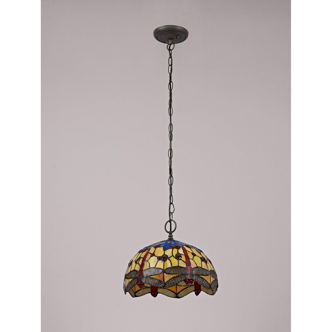 Nelson Lighting NLK00679 Heidi 1 Light Down Lighter Pendant With 30cm Tiffany Shade Blue/Orange/Antique Brass