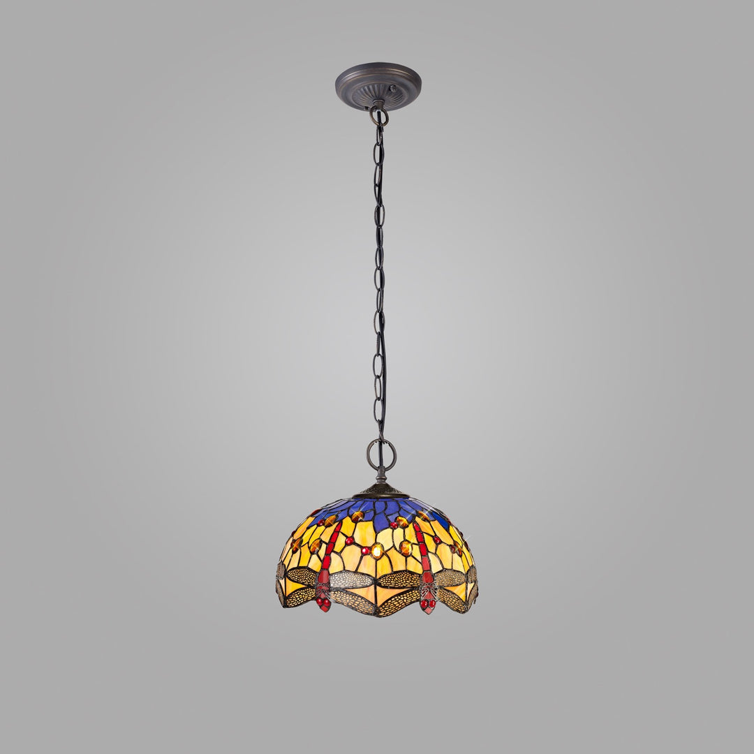 Nelson Lighting NLK00689 Heidi 2 Light Down Lighter Pendant With 30cm Tiffany Shade Blue/Orange/Antique Brass