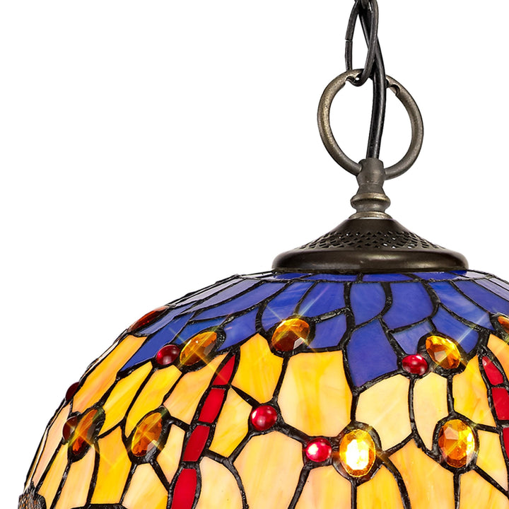 Nelson Lighting NLK00699 Heidi 3 Light Down Lighter Pendant With 30cm Tiffany Shade Blue/Orange/Antique Brass