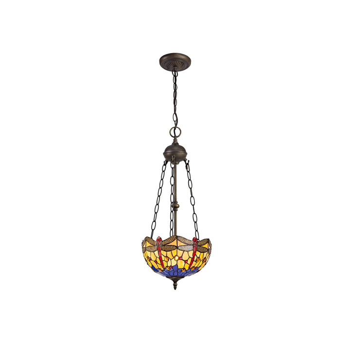 Nelson Lighting NLK00729 Heidi 2 Light Up Lighter Pendant With 30cm Tiffany Shade Blue/Orange/Antique Brass