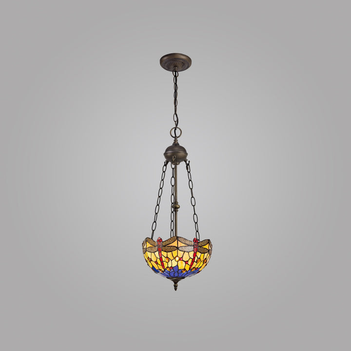 Nelson Lighting NLK00729 Heidi 2 Light Up Lighter Pendant With 30cm Tiffany Shade Blue/Orange/Antique Brass