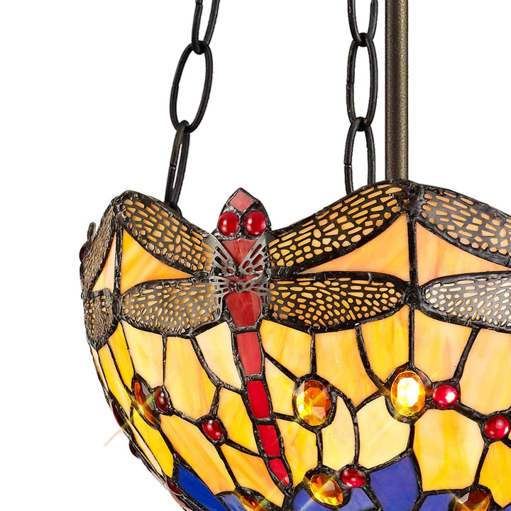 Nelson Lighting NLK00729 Heidi 2 Light Up Lighter Pendant With 30cm Tiffany Shade Blue/Orange/Antique Brass