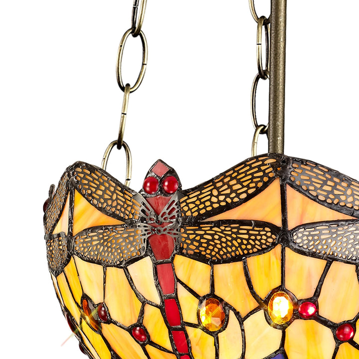 Nelson Lighting NLK00739 Heidi 3 Light Up Lighter Pendant With 30cm Tiffany Shade Blue/Orange/Antique Brass