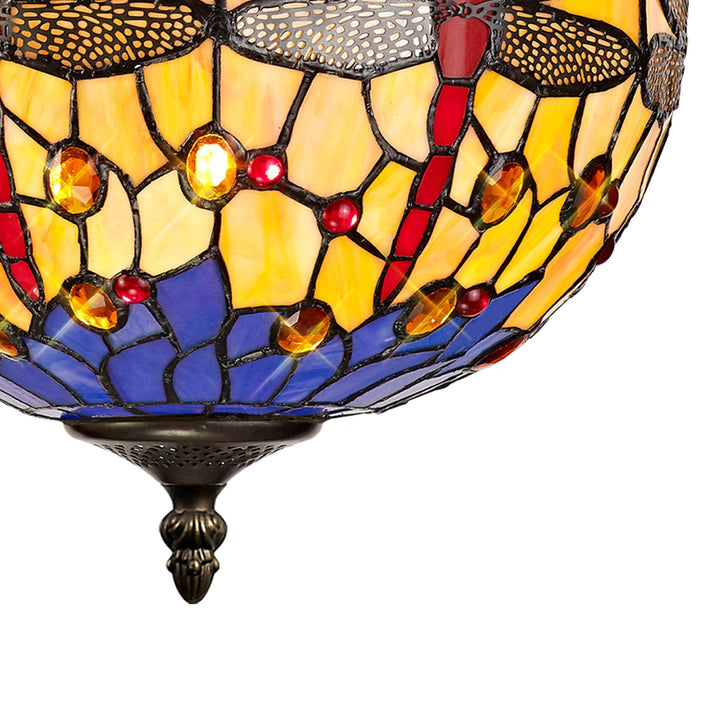 Nelson Lighting NLK00739 Heidi 3 Light Up Lighter Pendant With 30cm Tiffany Shade Blue/Orange/Antique Brass