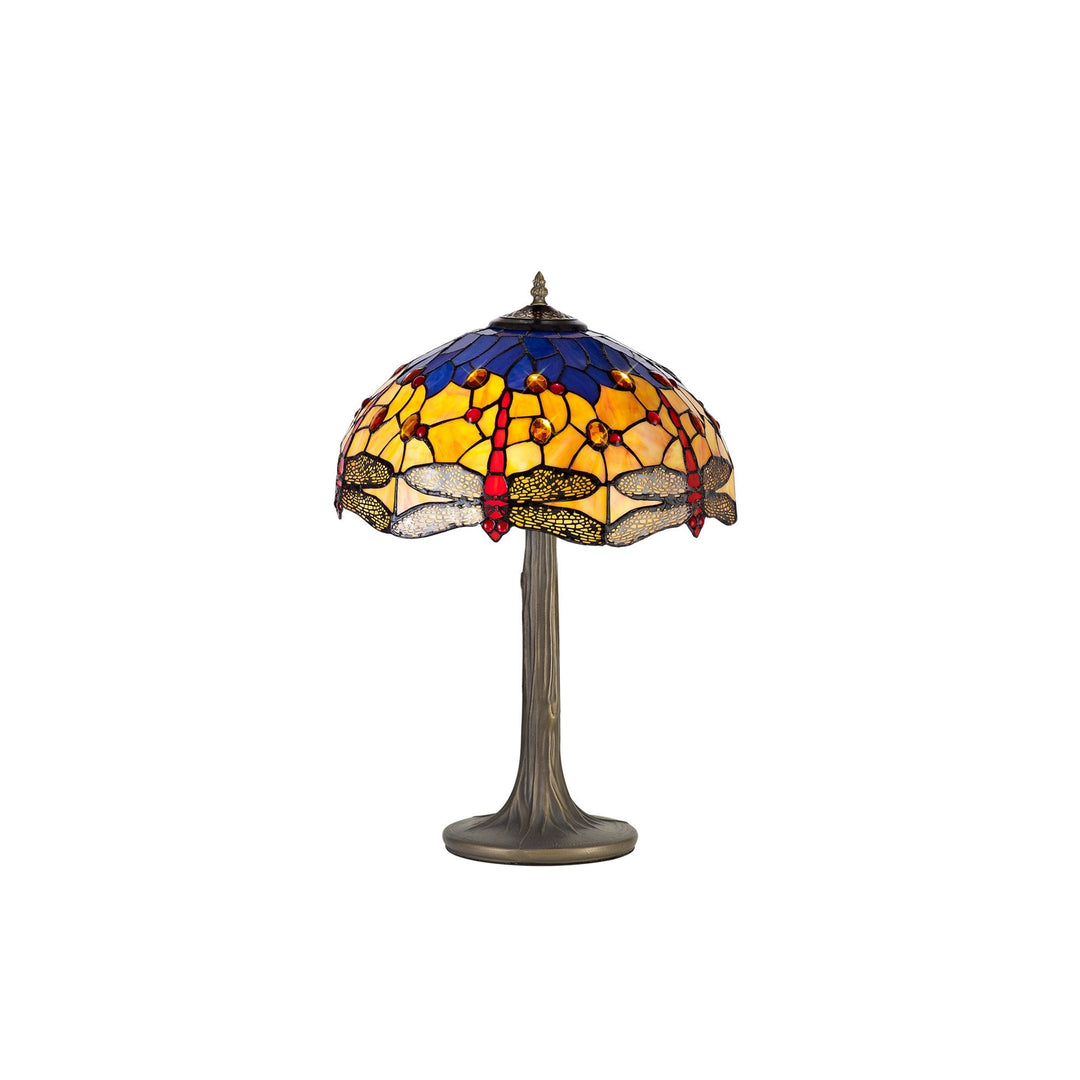 Nelson Lighting NLK00749 Heidi 2 Light Tree Like Table Lamp With 40cm Tiffany Shade Blue/Orange/Crystal/Aged Antique Brass